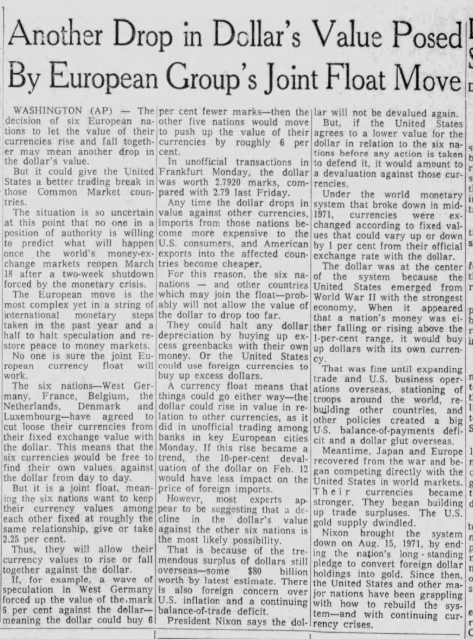 Contemporary 1972 newspaper coverage of the European Joint Float